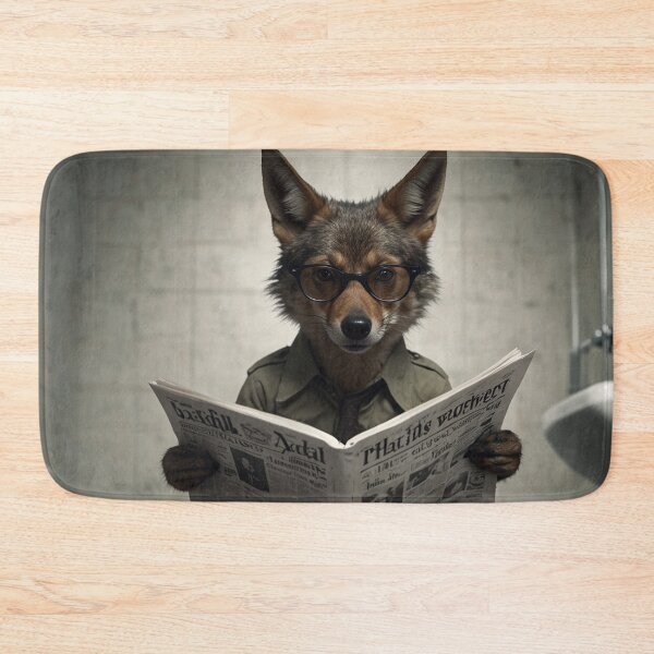 Item preview, Witty Coyote Reading Newspaper Bathroom Art Art designed and sold by vk09.