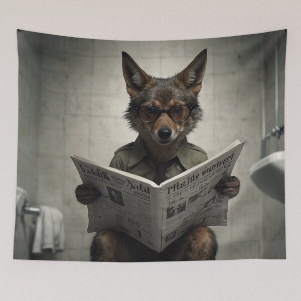 Item preview, Witty Coyote Reading Newspaper Bathroom Art Art designed and sold by vk09.
