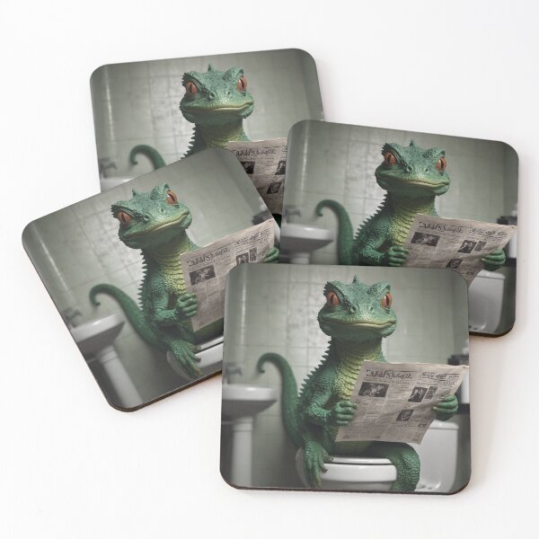 Item preview, Funny Lizard Reading Newspaper Bathroom Art designed and sold by vk09.