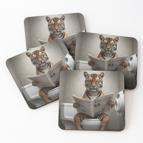Item preview, Funny Tiger Reading Newspaper Bathroom Art designed and sold by vk09.