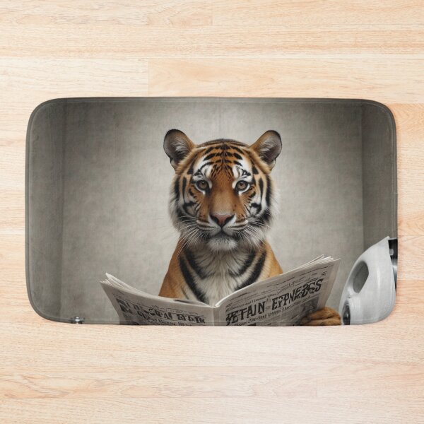 Item preview, Funny Tiger Reading Newspaper Bathroom Art designed and sold by vk09.