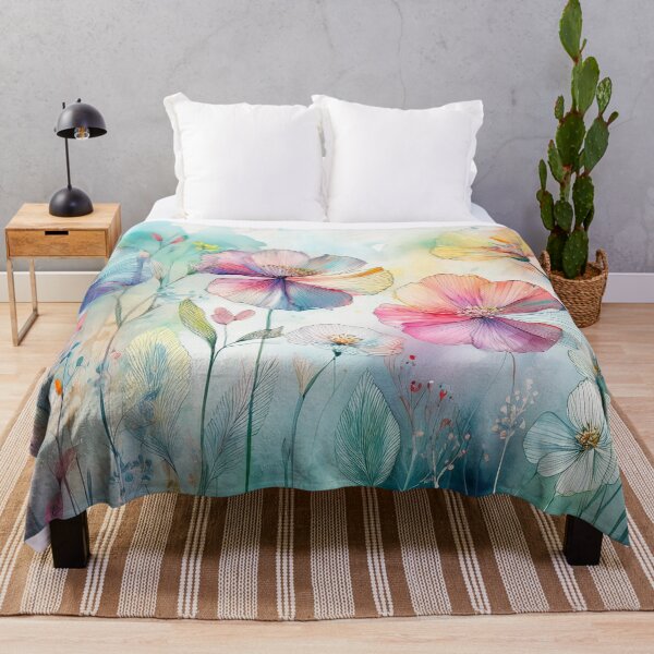 Item preview, Perfect Pastel boho floral, muted pastel wildflower garden, watercolor rainbow coloured botanicals, designed and sold by navitalidesign.