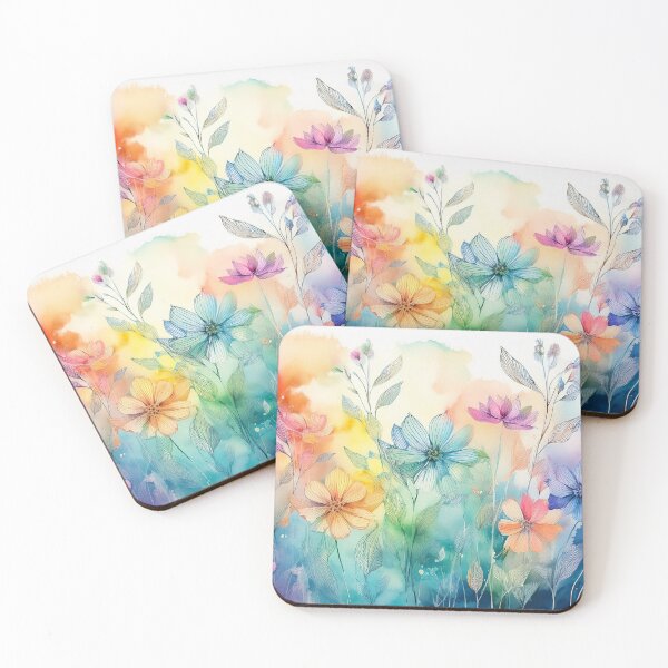 Item preview, Perfect Pastel boho floral, muted pastel wildflower garden, watercolor rainbow coloured botanicals,  designed and sold by navitalidesign.