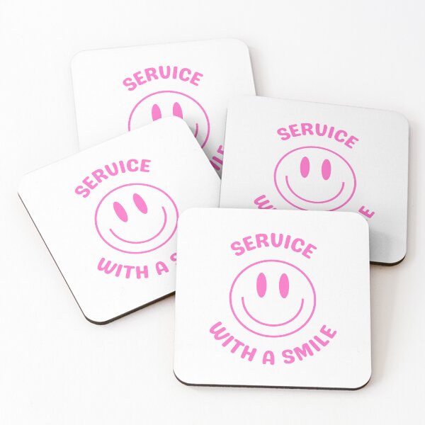 Aperçu de l'œuvre Service avec le sourire, Smiley Face, en rose et blanc créée et vendue par AASparksDesigns.