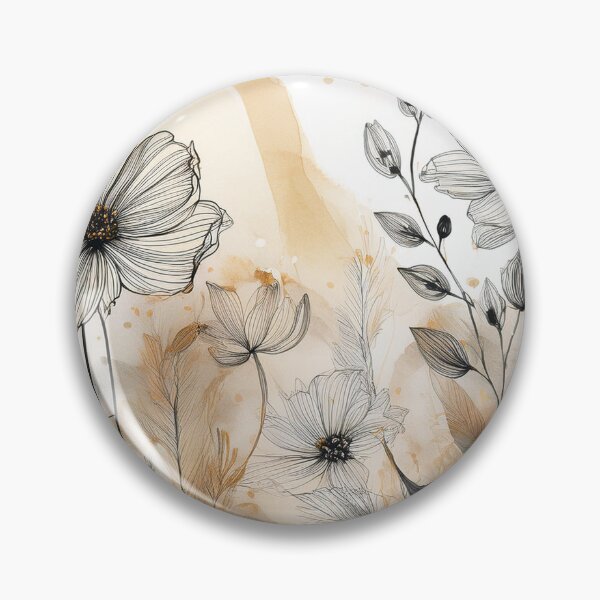 Item preview, Boho beige floral, muted pastel wildflower garden, watercolor neutral coloured botanicals, beige and black floral line arr designed and sold by navitalidesign.
