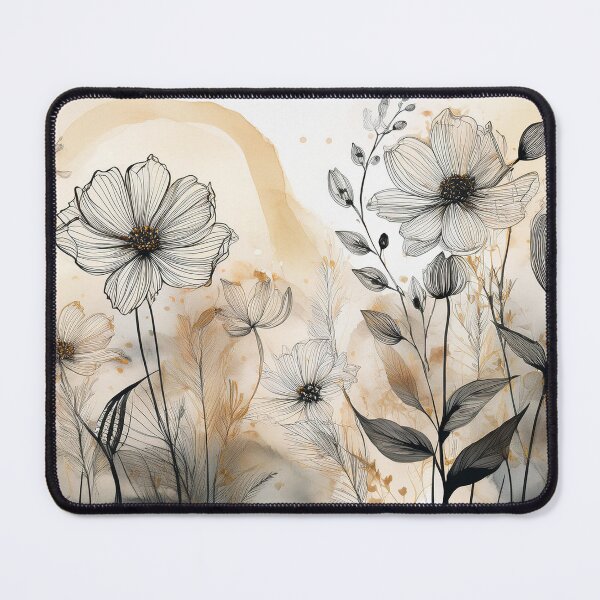 Item preview, Boho beige floral, muted pastel wildflower garden, watercolor neutral coloured botanicals, beige and black floral line arr designed and sold by navitalidesign.