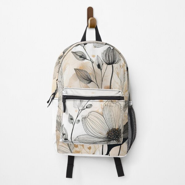 Item preview, Boho beige floral, muted pastel wildflower garden, watercolor neutral coloured botanicals, beige and black floral line arr designed and sold by navitalidesign.