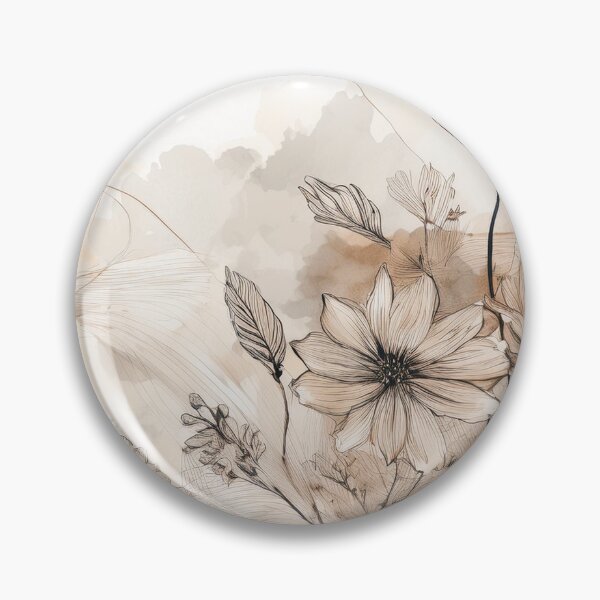 Item preview, Boho beige floral 2, muted pastel wildflower garden, watercolor neutral coloured botanicals, beige and black floral line arr designed and sold by navitalidesign.