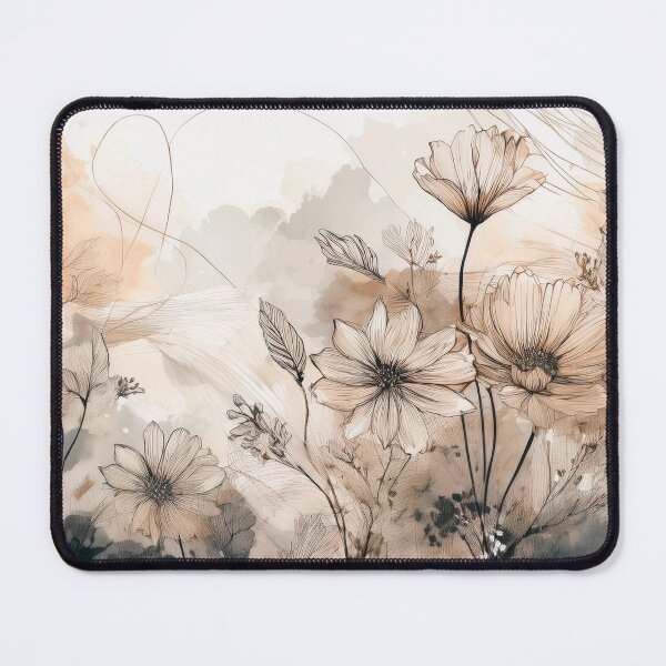 Item preview, Boho beige floral 2, muted pastel wildflower garden, watercolor neutral coloured botanicals, beige and black floral line arr designed and sold by navitalidesign.