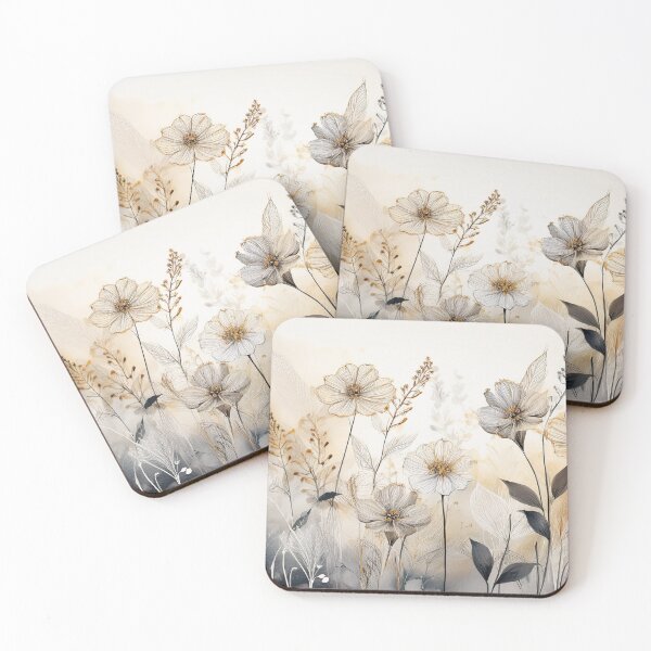 Item preview, Boho beige floral, unique painting, muted pastel wildflower garden, watercolor neutral coloured botanicals, beige and black floral line arr designed and sold by navitalidesign.