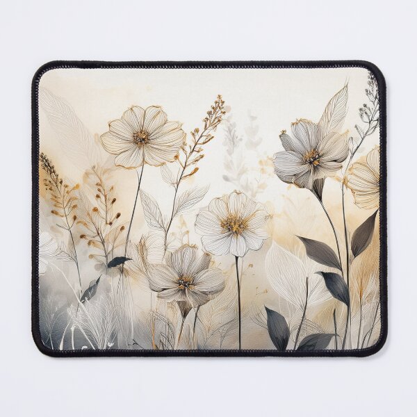Item preview, Boho beige floral, unique painting, muted pastel wildflower garden, watercolor neutral coloured botanicals, beige and black floral line arr designed and sold by navitalidesign.