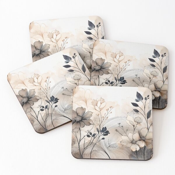 Item preview, Boho beige floral, beige botanical painting, muted pastel wildflower garden, watercolor neutral coloured botanicals, beige and black floral line arr designed and sold by navitalidesign.