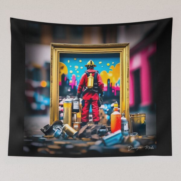 Item preview, Urban graffiti street art Fire Fighter designed and sold by Drone-tees.
