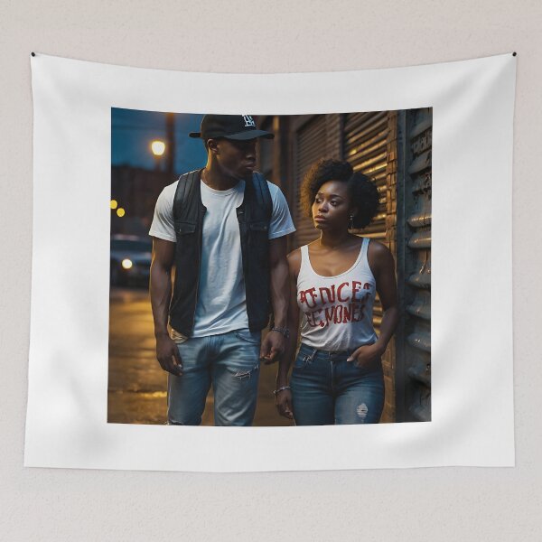 Item preview, Realistic Urban Scene - Young Black Man in Casual Wear with Deuce Sign designed and sold by Arts Unlimited.