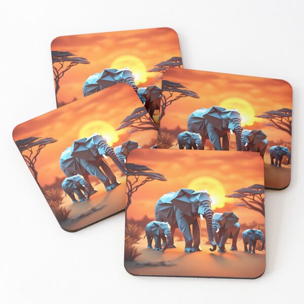 Item preview, Origami Art - Majestic Silhouettes: A Family of Elephants at Sunset in Africa designed and sold by ArtfulFolds.