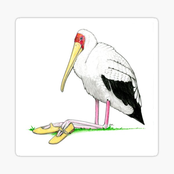 Yellow Billed Stork in Mary Janes Sticker