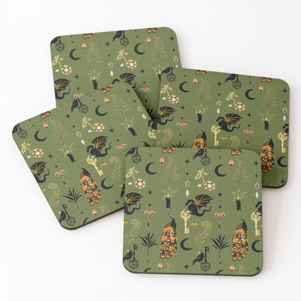 Item preview, Unlock the dark side - gothic birds and dragon on moss green background designed and sold by kobyakov.