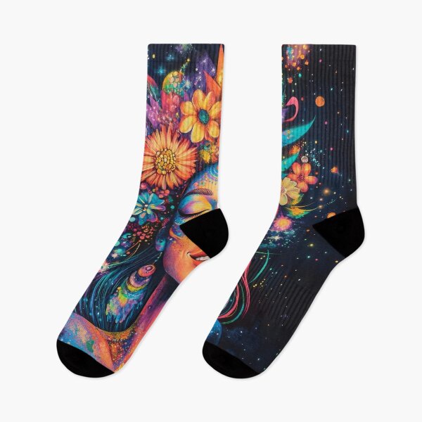 Item preview, Celestial Dreamer: Woman with Flowers and Starry Cosmos designed and sold by MargaretWiktor.