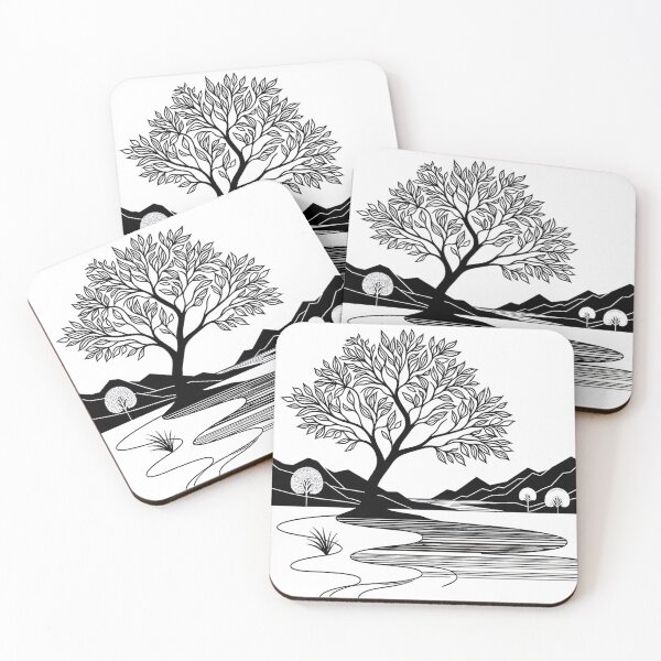 Item preview, Minimalist black & white landscape home decor, trees & mountains,  designed and sold by karinasalwaszka.