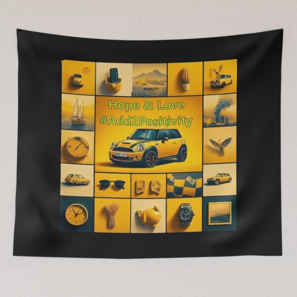 Item preview, Yellow, Mini-Cooper, Positivity, Hope, Love, Inspirational, Hashtag, Collage designed and sold by hardingcarl2.