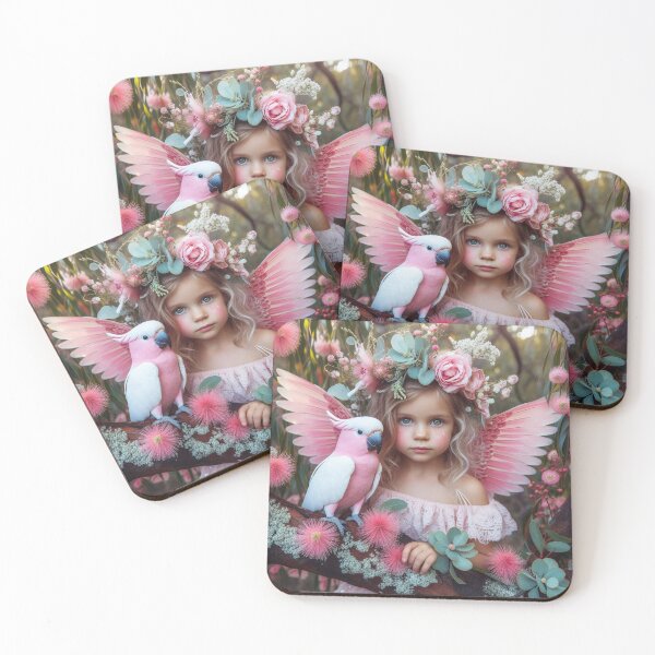 Item preview, Fairy child with pink cockatoo designed and sold by Faerieglen.