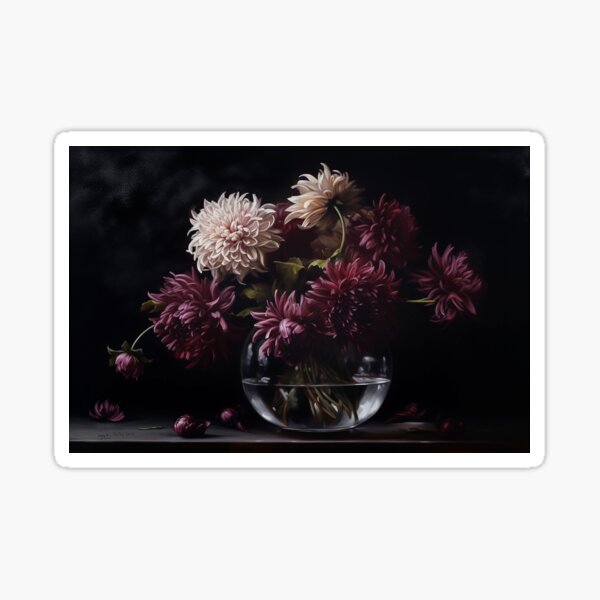 Moody Pink Mum Flower Painting Sticker