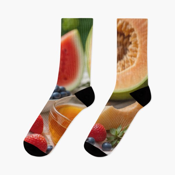 Item preview, Summer on a Plate: Watermelon slices, cantaloupe, and fresh blueberries beside a bowl of honey. designed and sold by TrendSh0p.