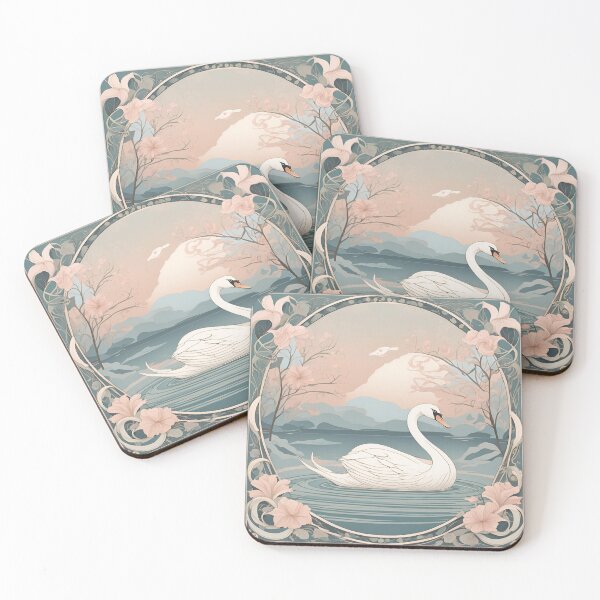 Item preview, Art Nouveau white swan on magic lake coquette floral design designed and sold by LumiLemon.