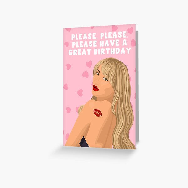 Vista previa del artículo con la obra «Tarjeta de cumpleaños divertida y tierna - Para ella - De ella - Por favor, por favor, por favor, que tengas un gran cumpleaños - Sabrina Carpenter», diseñado y vendido por HomeOfPinkPeach.