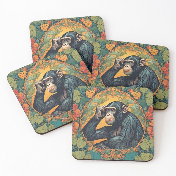Item preview, Art Nouveau de mono chimpance en la jungla mágico colorido diseño floral designed and sold by LumiLemon.