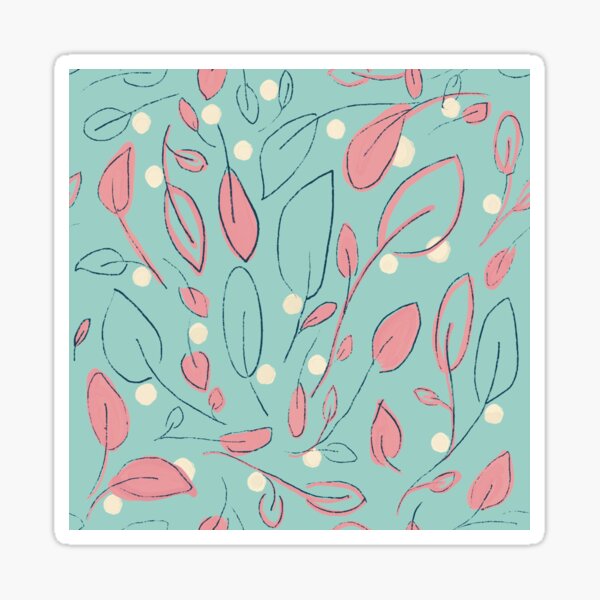 Vista previa del artículo con la obra «Hojas sueltas esbozadas en gouache de color rosa y verde», diseñado y vendido por InkyOdyssey.