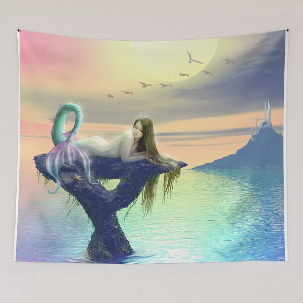 Item preview, Starfish beautifl mermaid sun bathing in ocean sunset designed and sold by GreyForest.