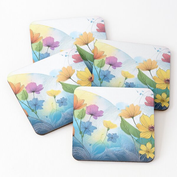 Item preview, Perfect Pastel boho floral garden, muted pastel wildflower garden, watercolor rainbow coloured botanicals designed and sold by navitalidesign.
