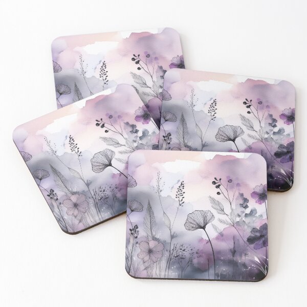 Item preview, Boho purple floral, muted pastel wildflower garden, watercolor neutral coloured botanicals, violet and black floral line art designed and sold by navitalidesign.