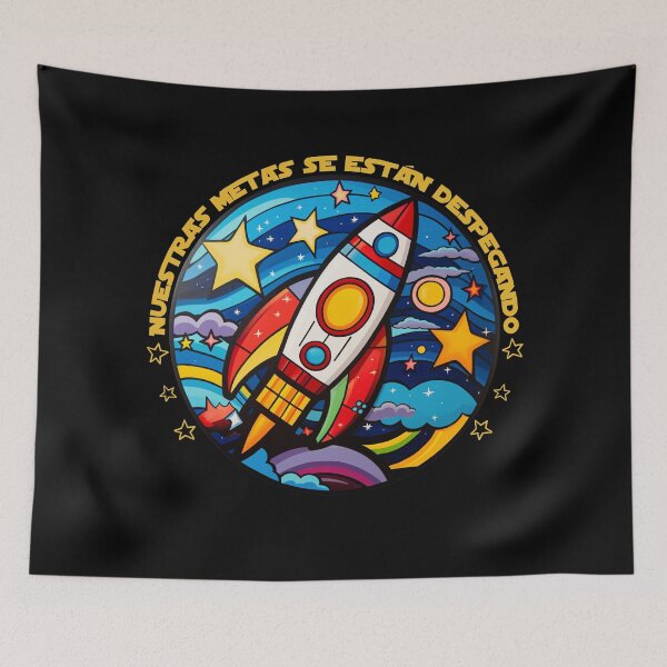 Item preview, Nuestras Metas Se Están Despegando – Colorful Rocket and Stars Design designed and sold by Teacher2Nerds.