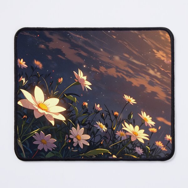Item preview, Daisy Field Under Starry Sky at Sunset Anime Style designed and sold by Landscape-Anime.