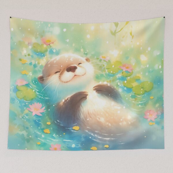 Item preview, Peaceful Otter in Blooming Waters designed and sold by AshiraCreations.