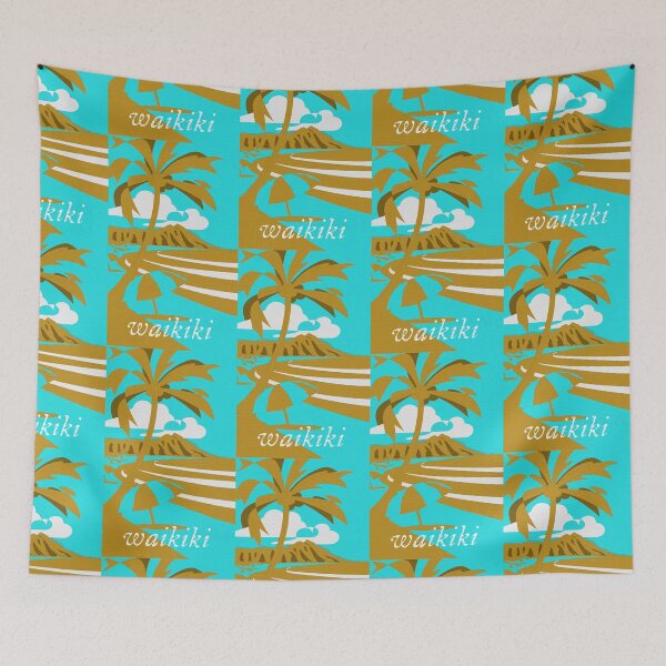 Item preview, Diamond Head, Waikiki, Oahu, Hawaii (Teal/Mustard) designed and sold by WhackoDesigns.