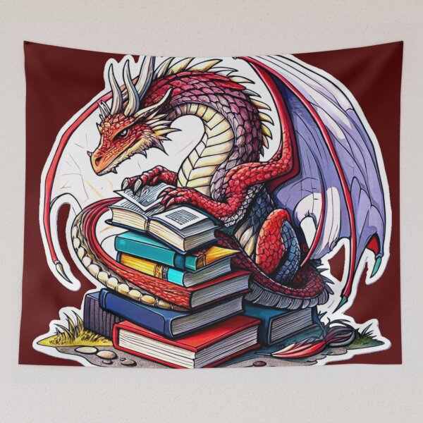 Item preview, Book Dragon, Fierce Dragon Illustration Curled Around A Pile Of Books, Book Lover, Bibliophile, Bookworm, Book Addict, Reading Time designed and sold by PixelStoneDesign .