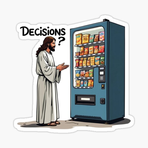 Item preview, Decisions? | Confused Jesus Design | Funny Religious Humor | Vending Matching Art | Playful Faith Quote designed and sold by PaintedPixels01.