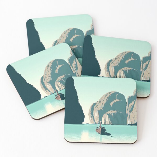 Item preview, Minimalist Clipart-Style Illustration of Maya Bay Island with Long-Tail Boat Perspective designed and sold by inkNext.