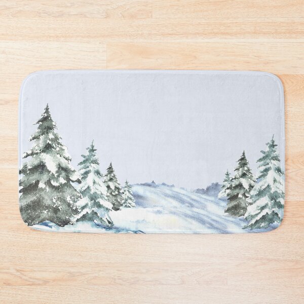 Item preview, Winter Landscape with snow covered green spruces firs, snowy Hills. Hand Painted watercolor designed and sold by BartolArt.