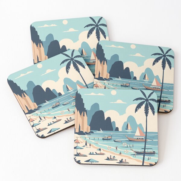Item preview, Minimalist Clipart-Style Seaside Summer Vibe Illustration with Asian Influence, Thailand Style, Maya Bay designed and sold by inkNext.