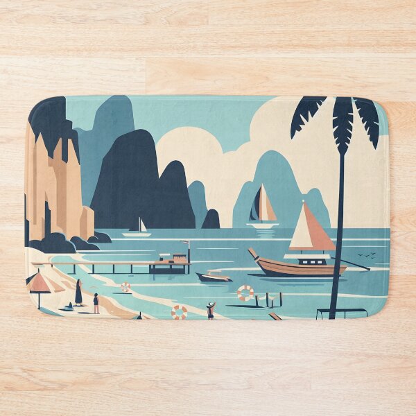 Item preview, Minimalist Clipart-Style Seaside Summer Vibe Illustration with Asian Influence, Thailand Style, Maya Bay designed and sold by inkNext.