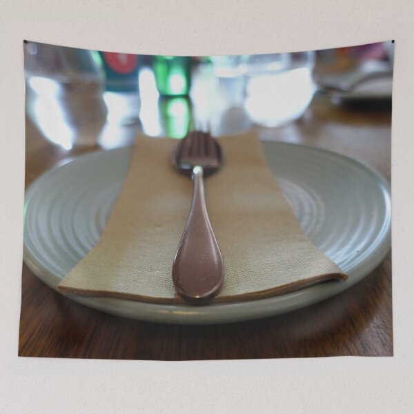 Item preview, Elegant Table Setting - Minimalist Fork and Napkin on Plate designed and sold by zenjiinspired.