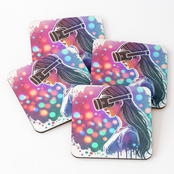 Item preview, Person wearing a VR headset in vibrant neon bokeh lights designed and sold by Giuseppe Cammino.