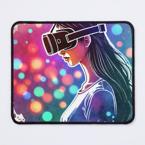 Item preview, Person wearing a VR headset in vibrant neon bokeh lights designed and sold by Giuseppe Cammino.