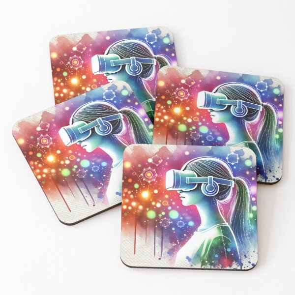 Item preview, Person wearing a VR headset in vibrant neon bokeh lights designed and sold by Giuseppe Cammino.