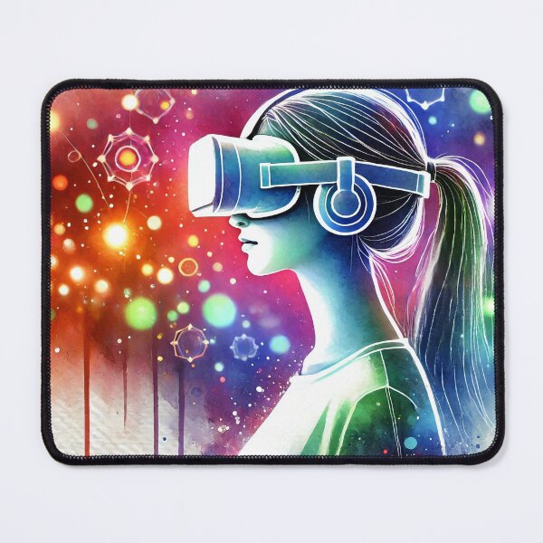 Item preview, Person wearing a VR headset in vibrant neon bokeh lights designed and sold by Giuseppe Cammino.