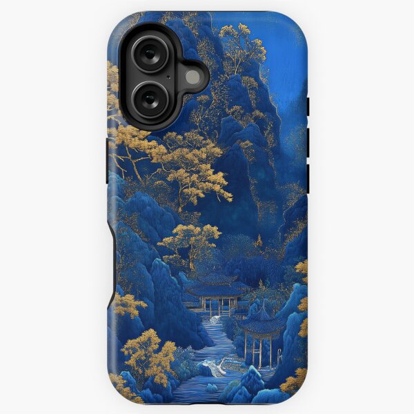 Item preview, Blue and gold Japanese mountain landscape designed and sold by Milega.